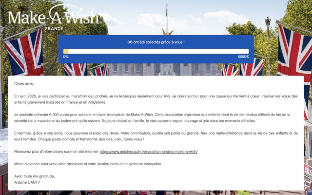 Cagnotte d'Antoine Cauty pour Make-a-Wish